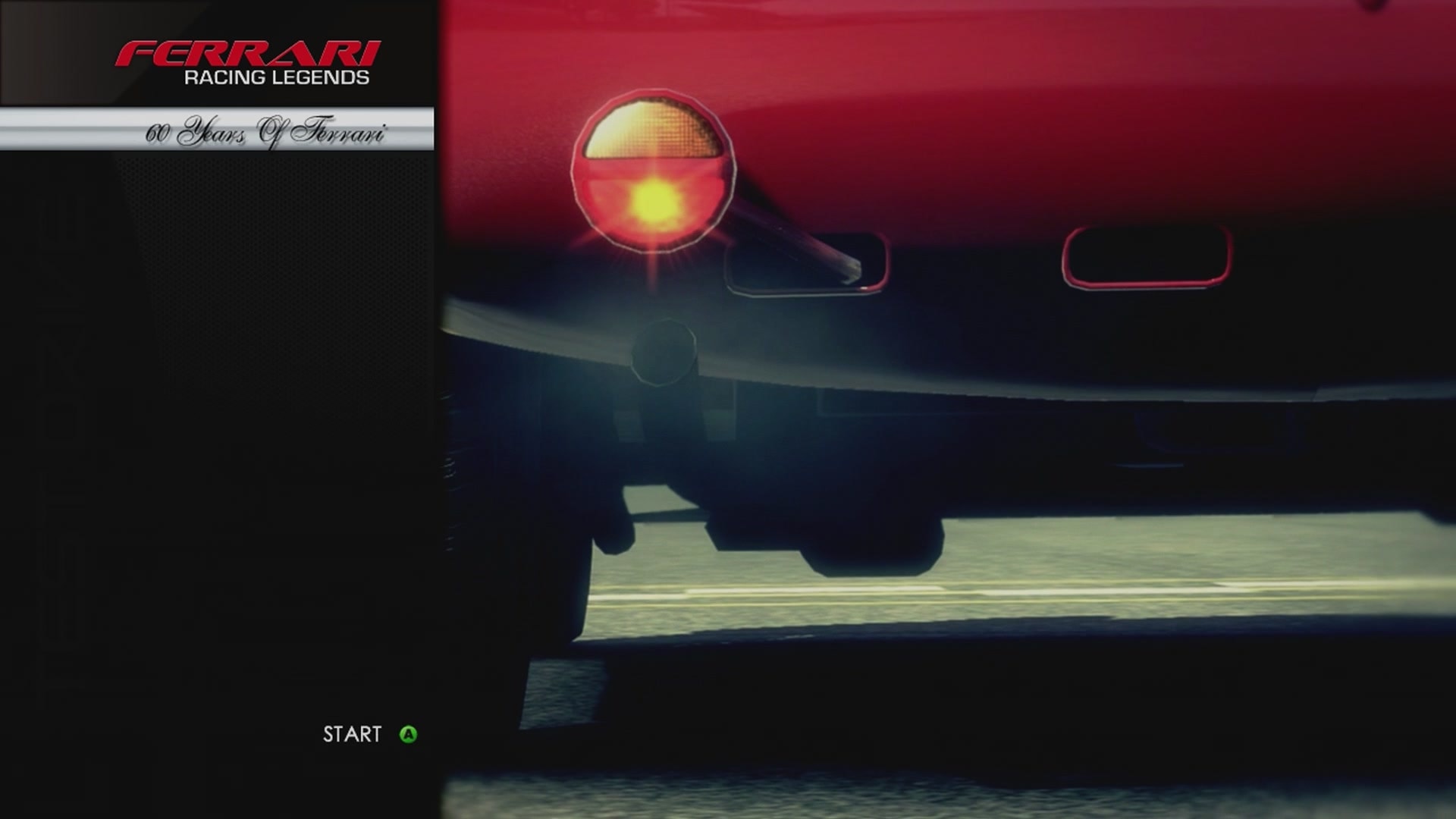 Test Drive: Ferrari Racing Legends title screen for Xbox 360
